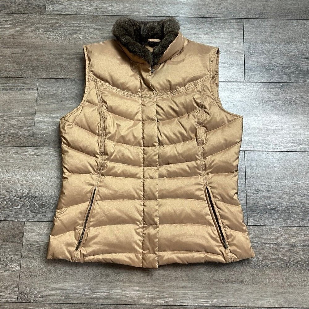 Eddie Bauer Down Vest Size M Goose Down Zip Puffer Vest Gold
